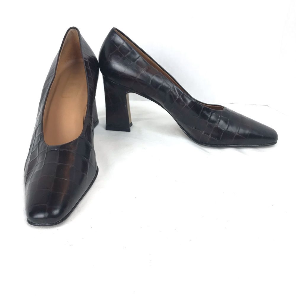 Oppus by Globo Croc Embossed Leather Block Heels Size 8.5 Brazil